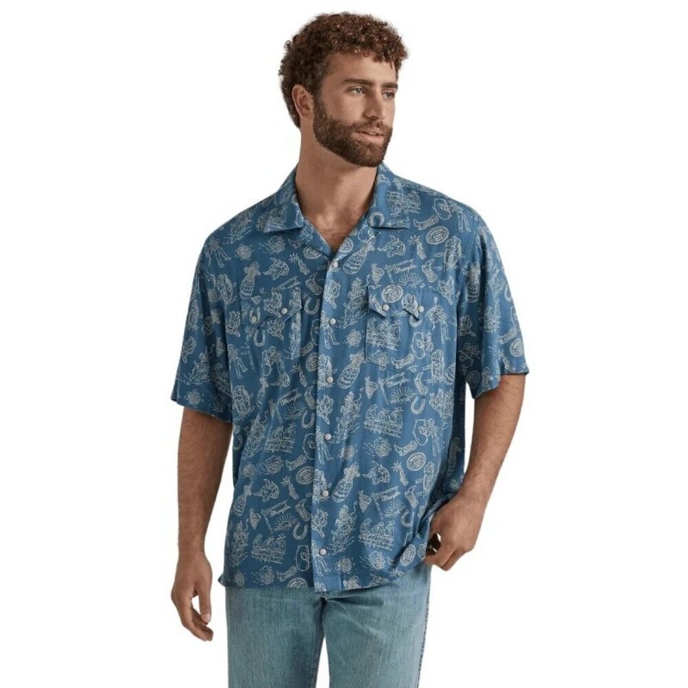 Wrangler Men's XL Classic Fit Coconut Cabana Rodeo Snap Western Shirt Blue